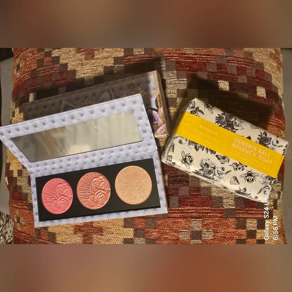 Bridgerton x Pat McGrath Blush & Highlighter Palette And Soap Bar.